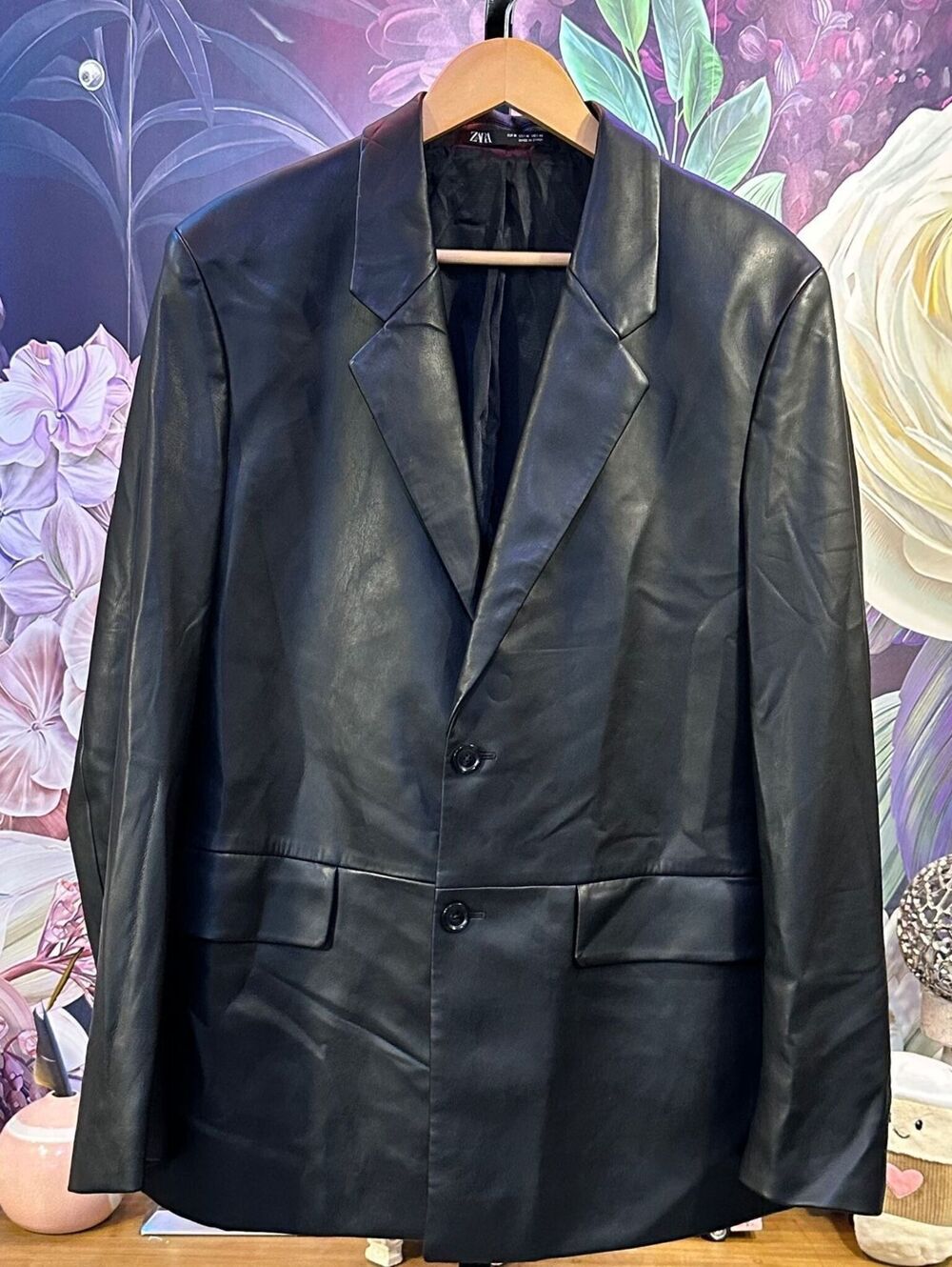 ZARA M Faux Leather Blazer Black Moto Y2K Minimalist Tailored Goth Jacket